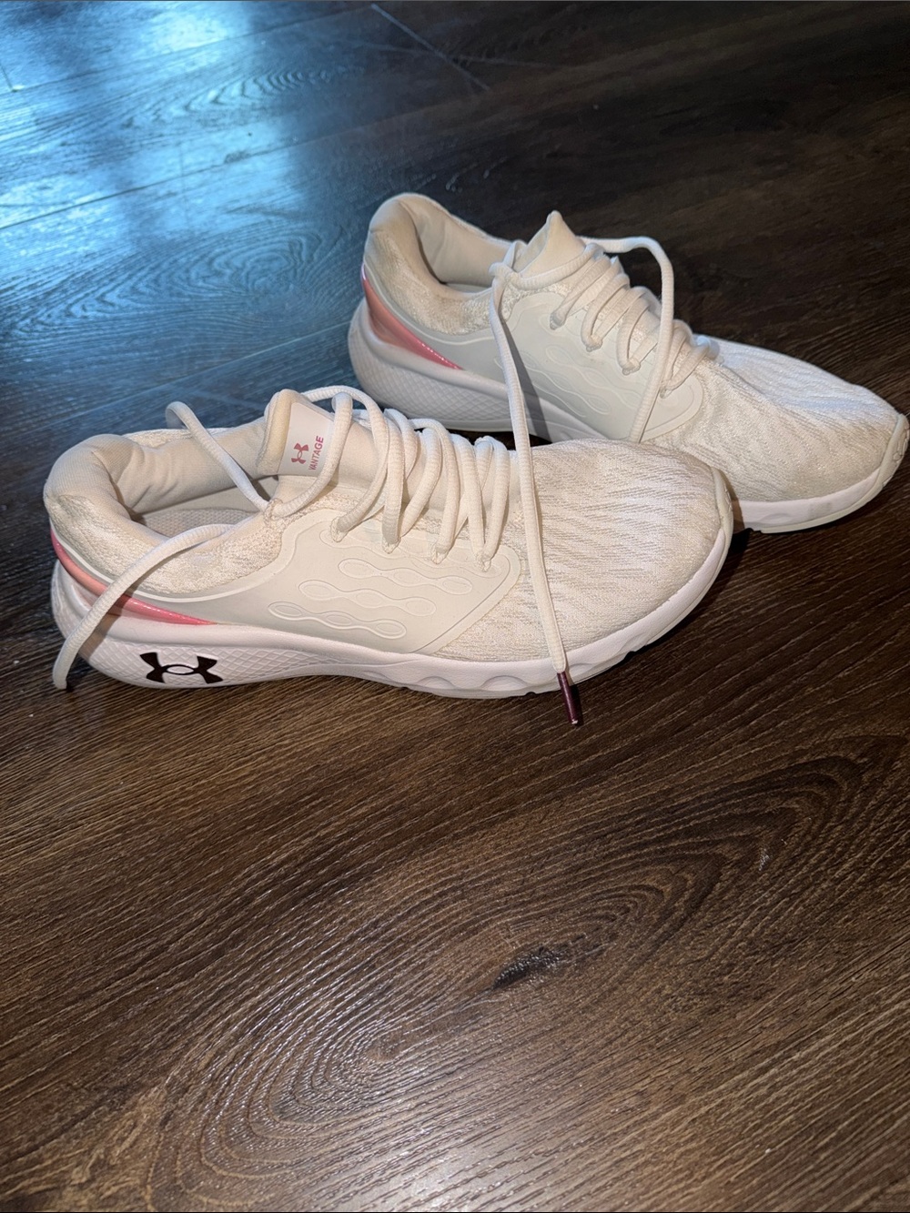 Under Armour Cream/White Running Sneakers with Pink Accent